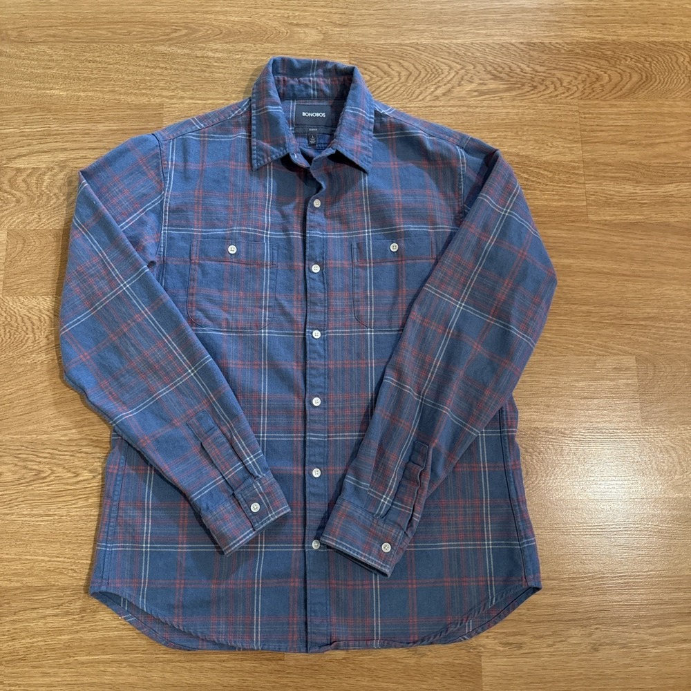 Bonobos Lightweight Flannel Shirt Men's Large LONG Multicolor Plaid‎ Slim Fit